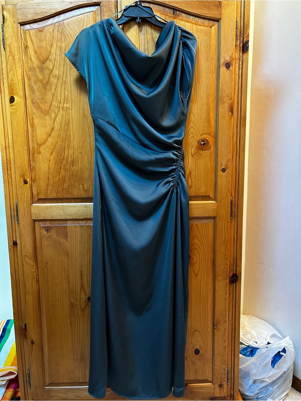 Storia Teal Blue Draped Ruched Maxi Dress - Picture 3 of 9